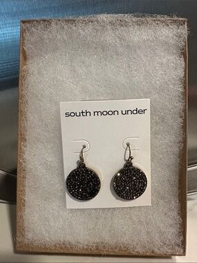 South Moon Under Black Pave Round Drop Earrings